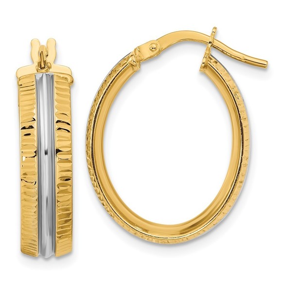 14k Yellow Gold w White Rhodium Center Oval Hoop Earring 22.67 L x 17.48 mm W